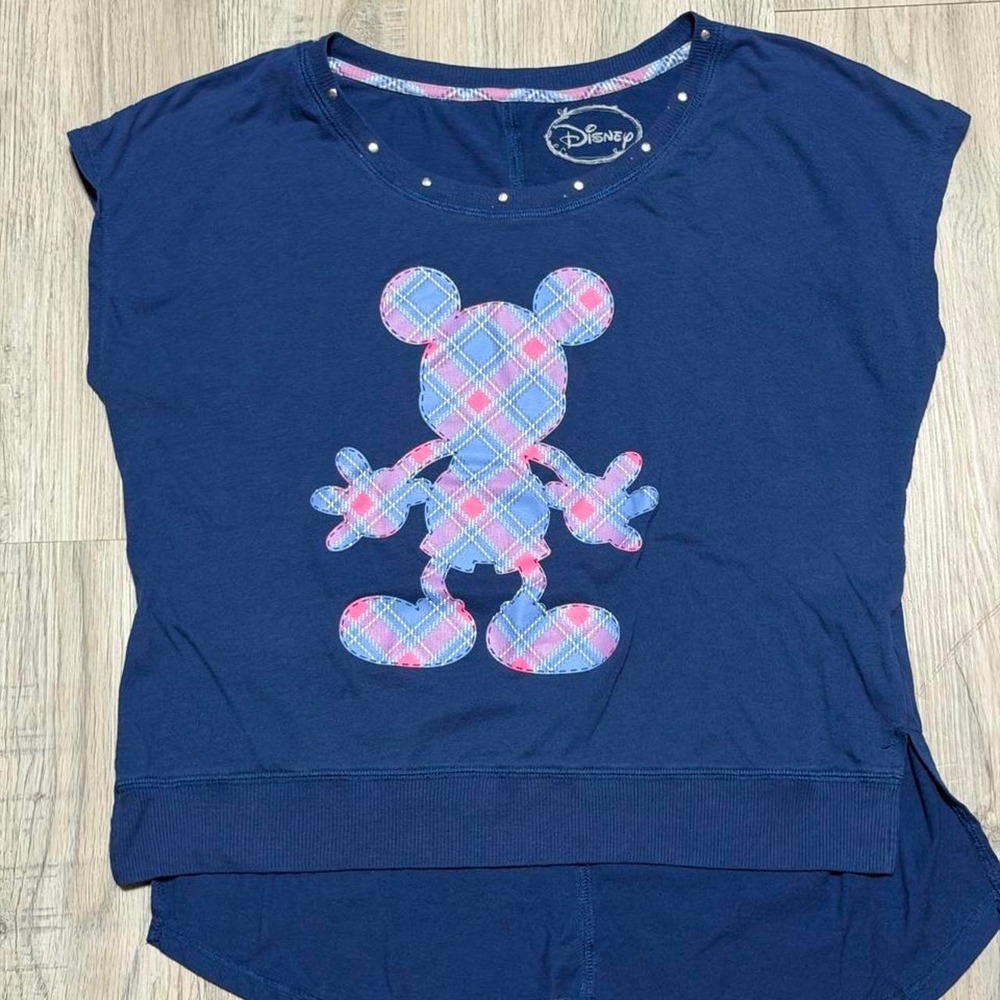 Disney Mickey Mouse Plaid Baby Tee Women Large